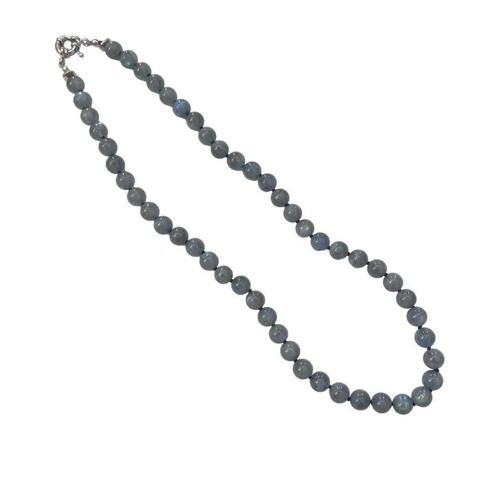 Genuine Labradorite Gemstone Bead Silk Knot Necklace NEW